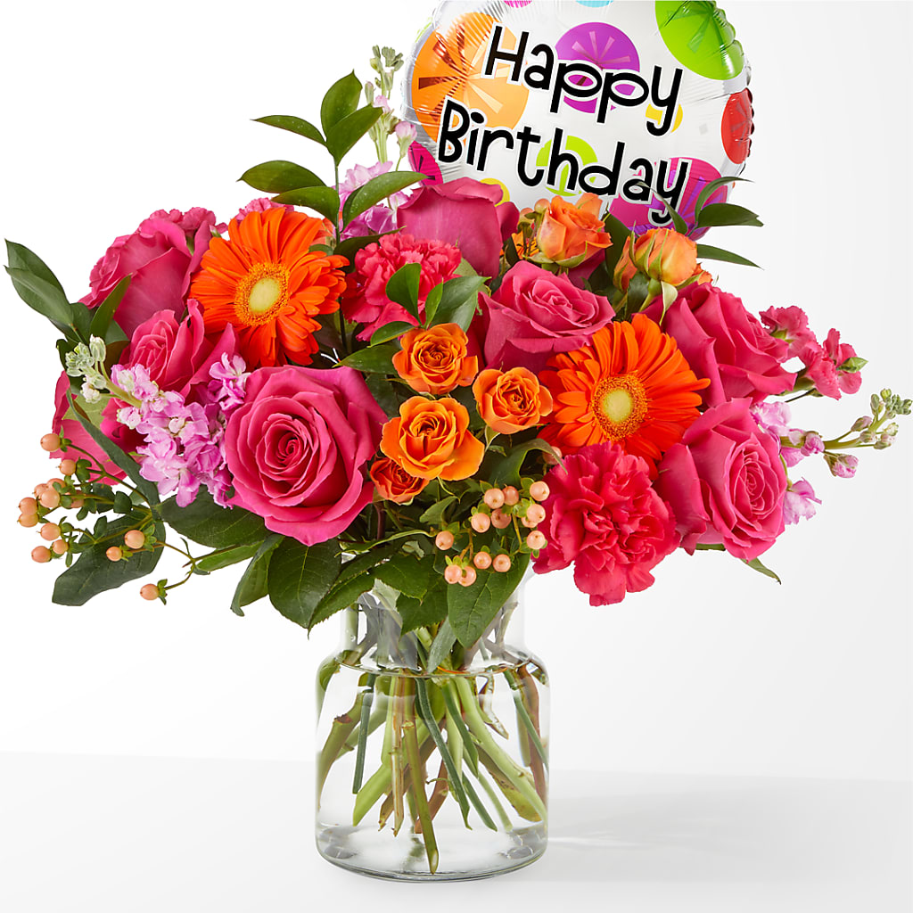 Fiesta Bouquet with Birthday Balloon – BAYSORE'S FLOWER SHOP LLC, Mason OH