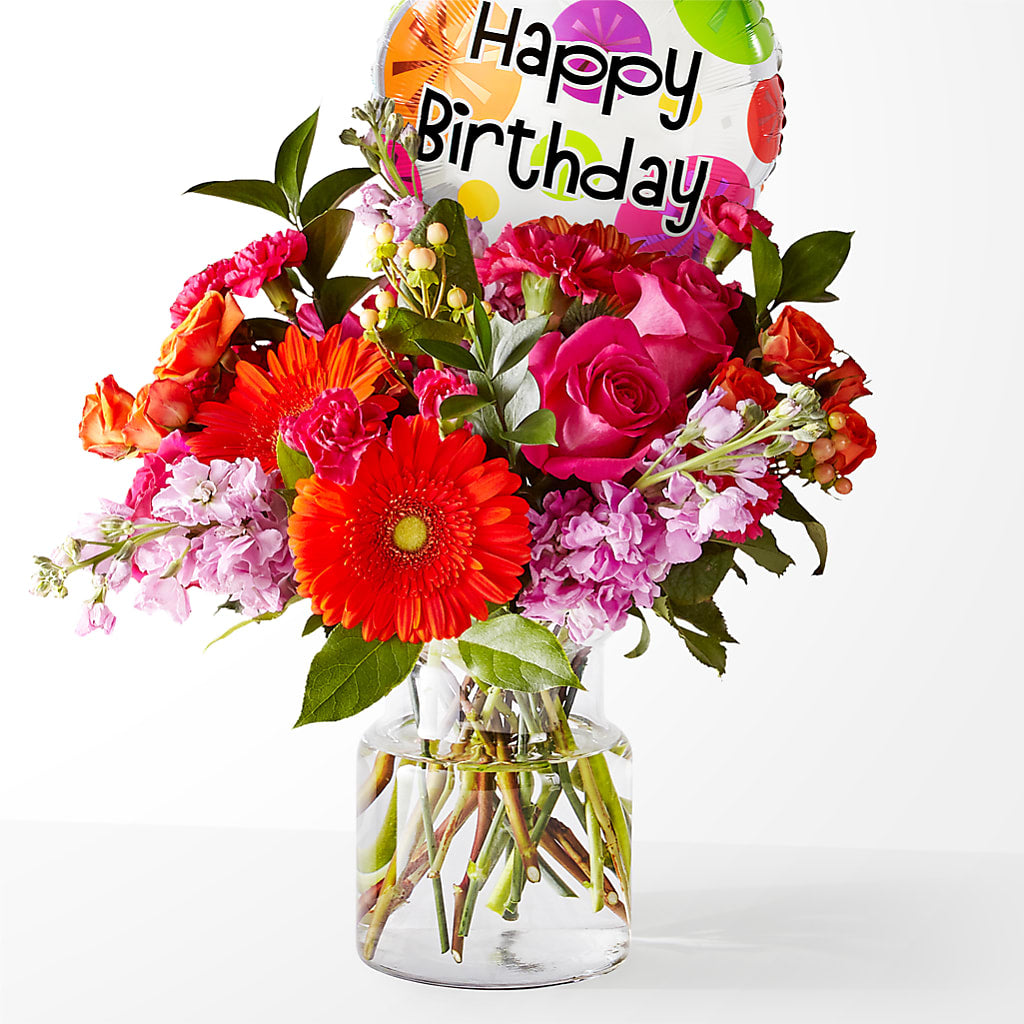 Fiesta Bouquet with Birthday Balloon – BAYSORE'S FLOWER SHOP LLC, Mason OH