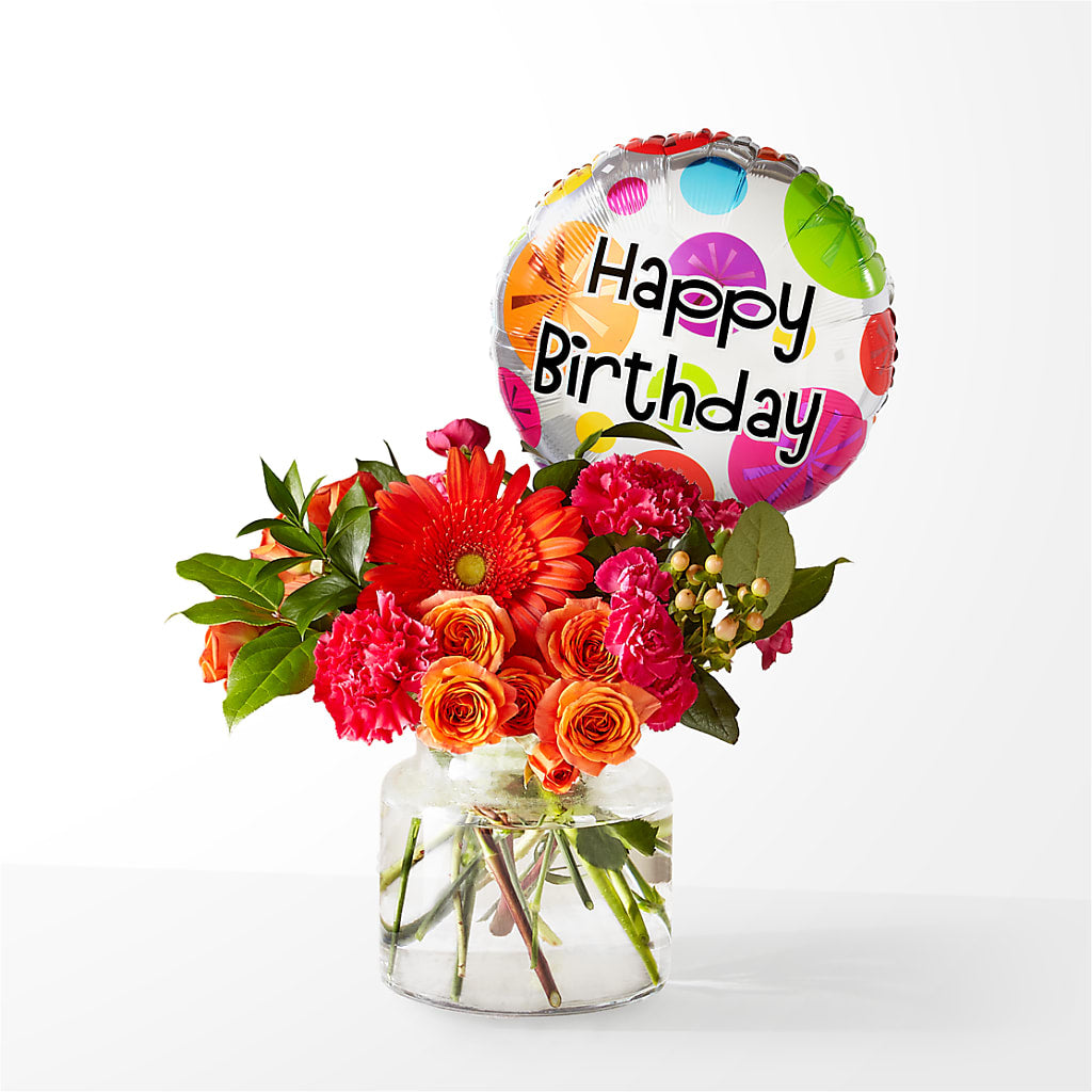 Fiesta Bouquet with Birthday Balloon – BAYSORE'S FLOWER SHOP LLC, Mason OH