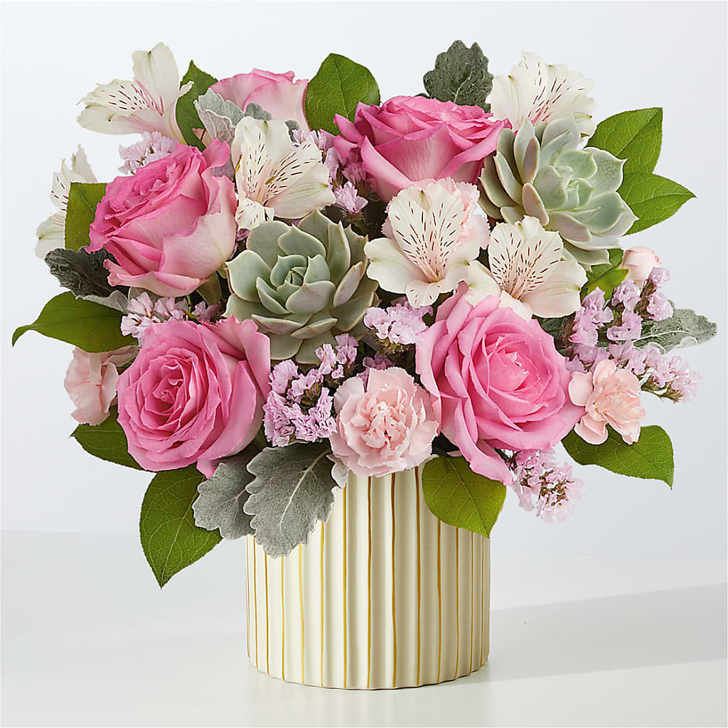 Dusty Rose Bouquet with Ivory Vase – BAYSORE'S FLOWER SHOP LLC, Mason OH
