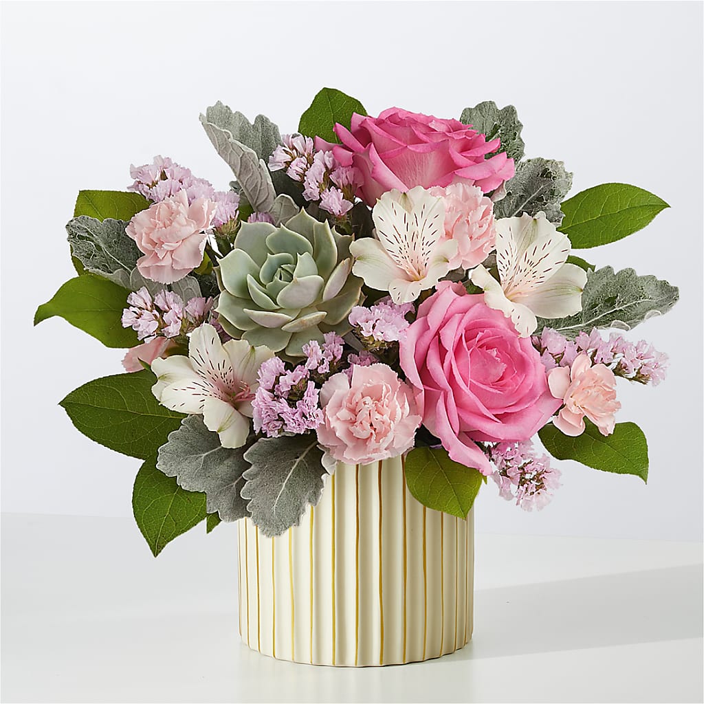 Dusty Rose Bouquet with Ivory Vase – BAYSORE'S FLOWER SHOP LLC, Mason OH