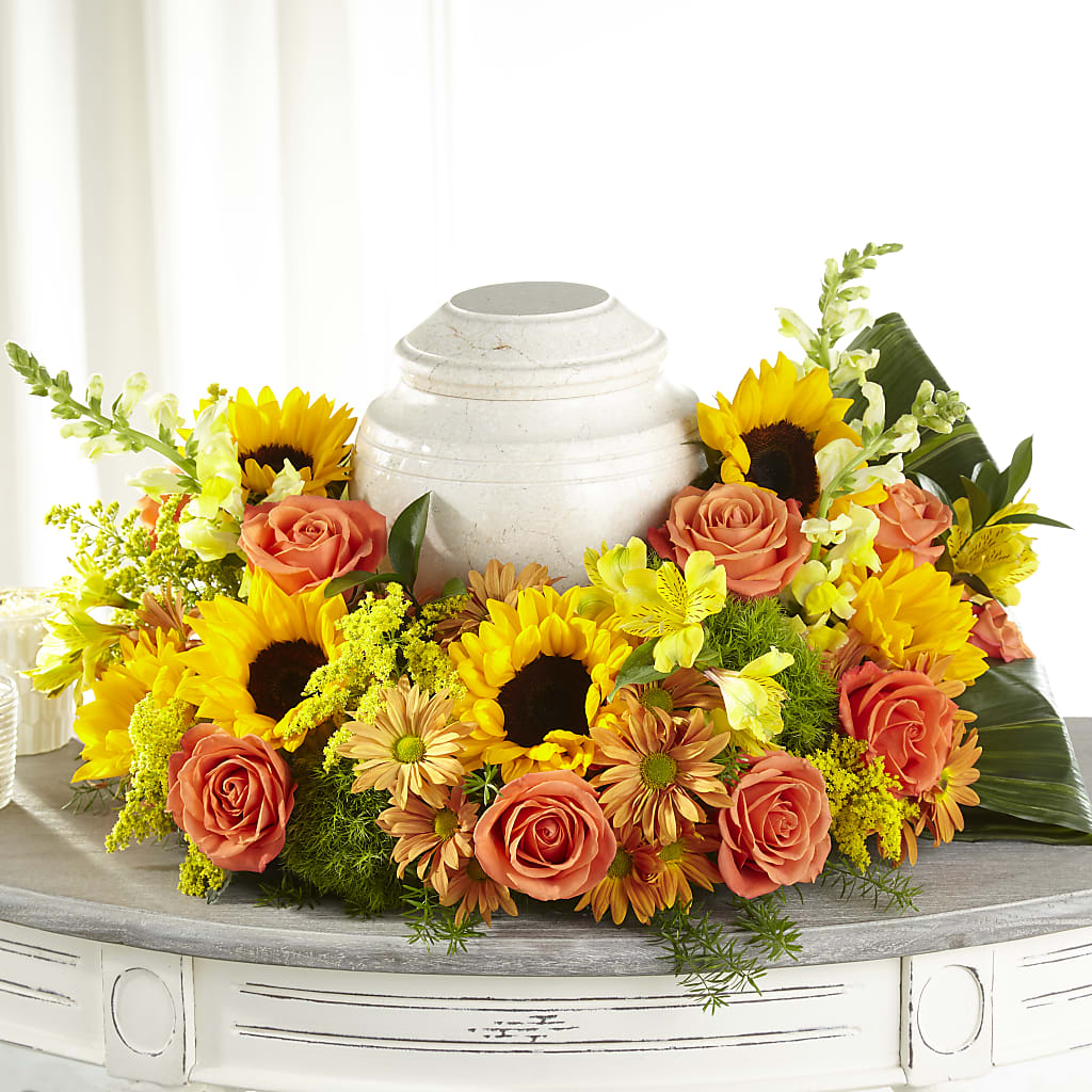 Faithful Sunflower Cremation Adornment – BAYSORE'S FLOWER SHOP LLC, Mason OH