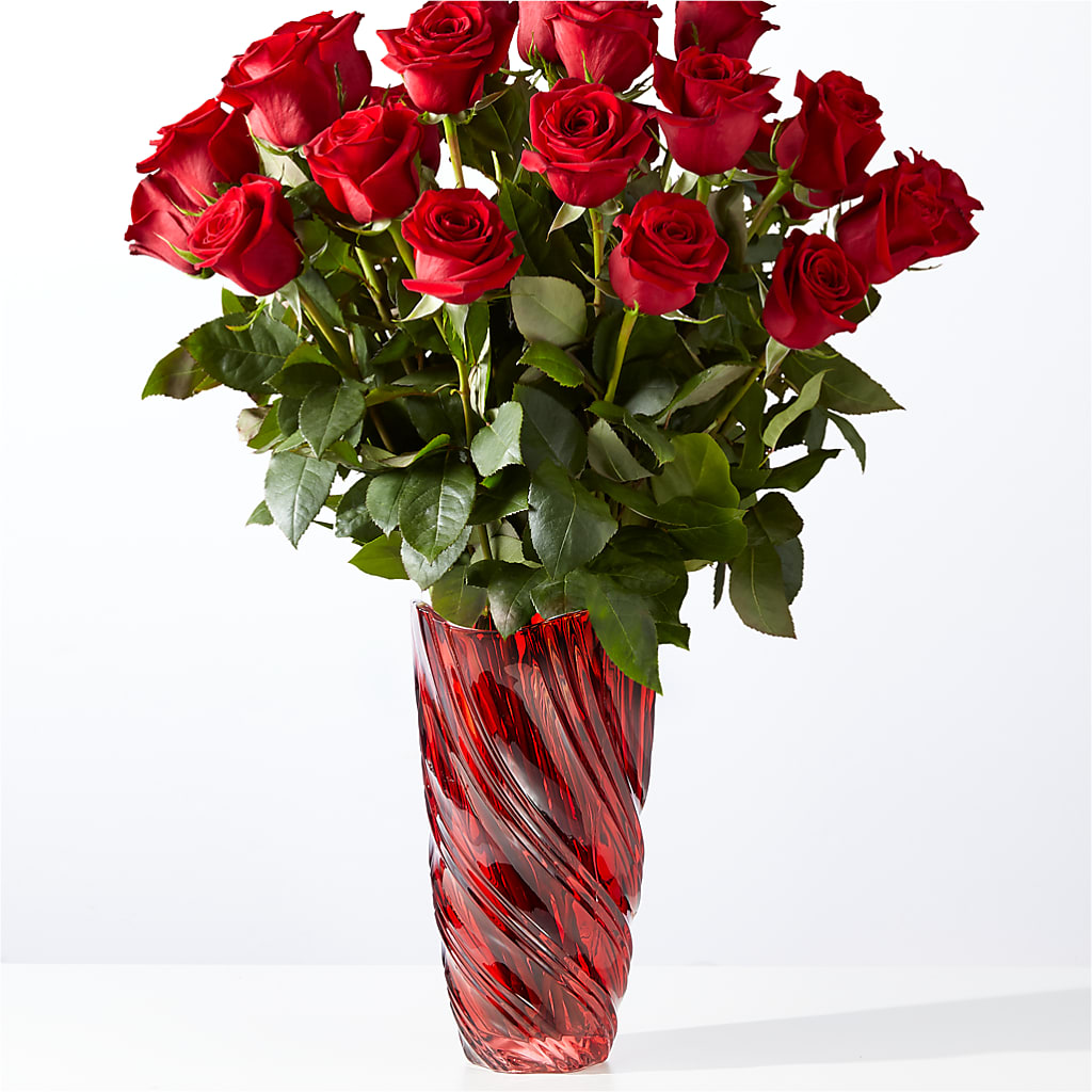 Classic Love Red Rose Bouquet with Luxe Swirl Vase – BAYSORE'S FLOWER SHOP LLC, Mason OH