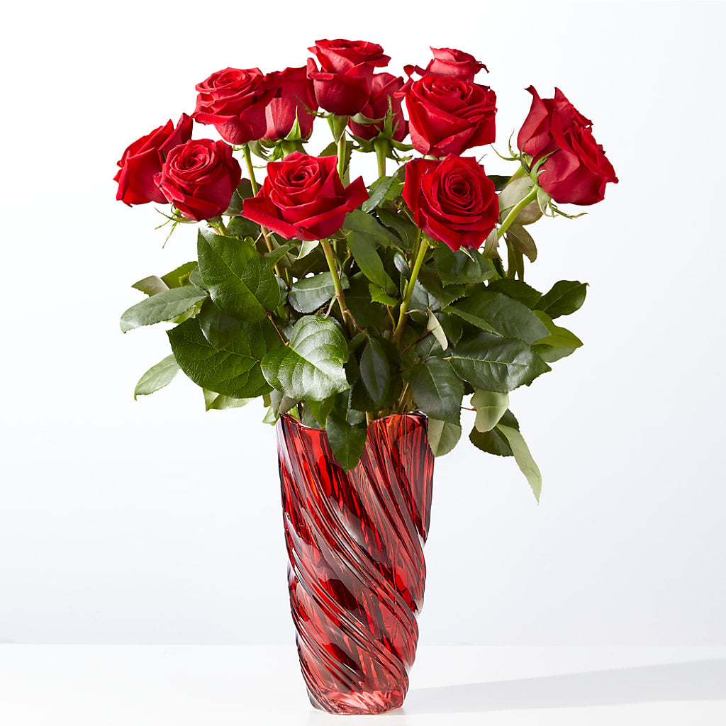 Classic Love Red Rose Bouquet with Luxe Swirl Vase – BAYSORE'S FLOWER SHOP LLC, Mason OH