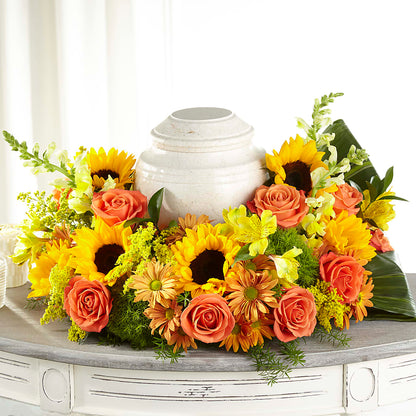 Faithful Sunflower Cremation Adornment – BAYSORE'S FLOWER SHOP LLC, Mason OH